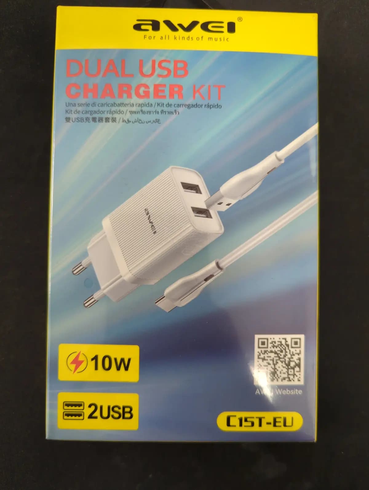 Baltas įkroviklis Awei C15T-EU 2xUSB-A 10W + USB to ...