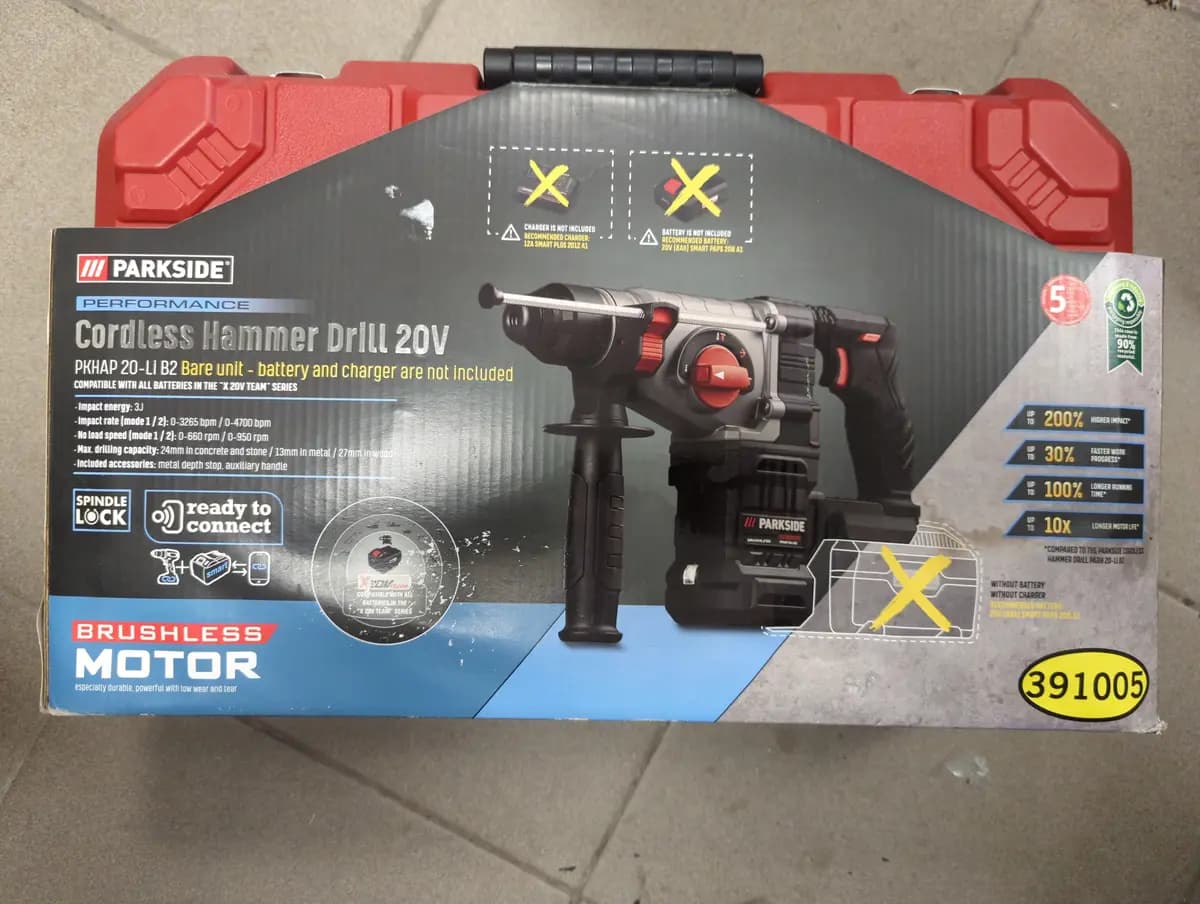 Parkside performance akumuliatorinė perforatorius sds plus kalimas