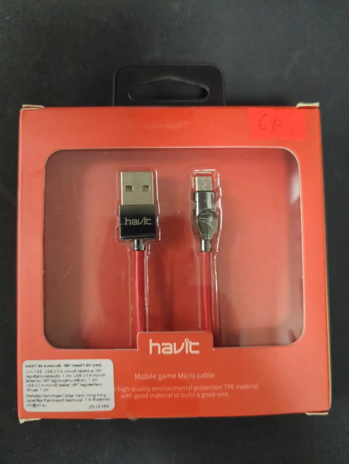 Kabelis su 180° reguliuojamu kištuku MicroB Havit 1.2m ...