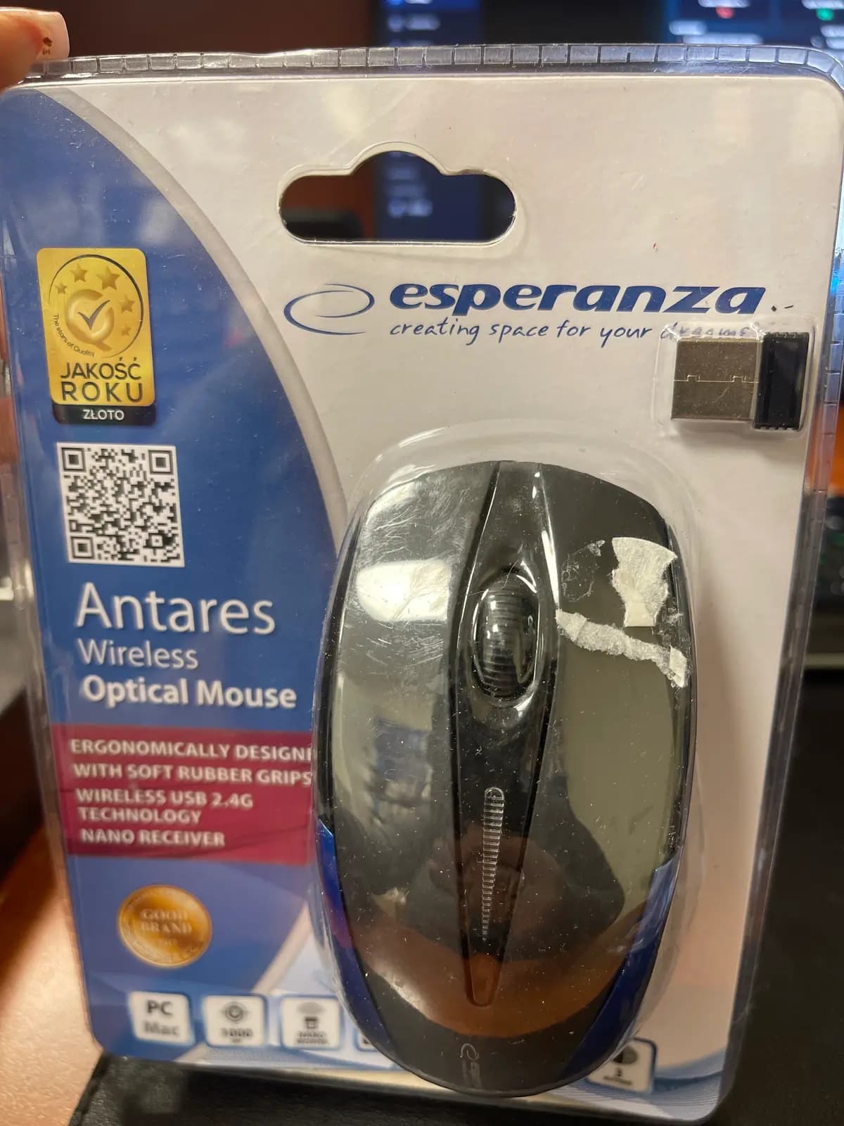 Belaidė optinė pelė EM101B USB, 2,4 GHz, NANO imtuvas