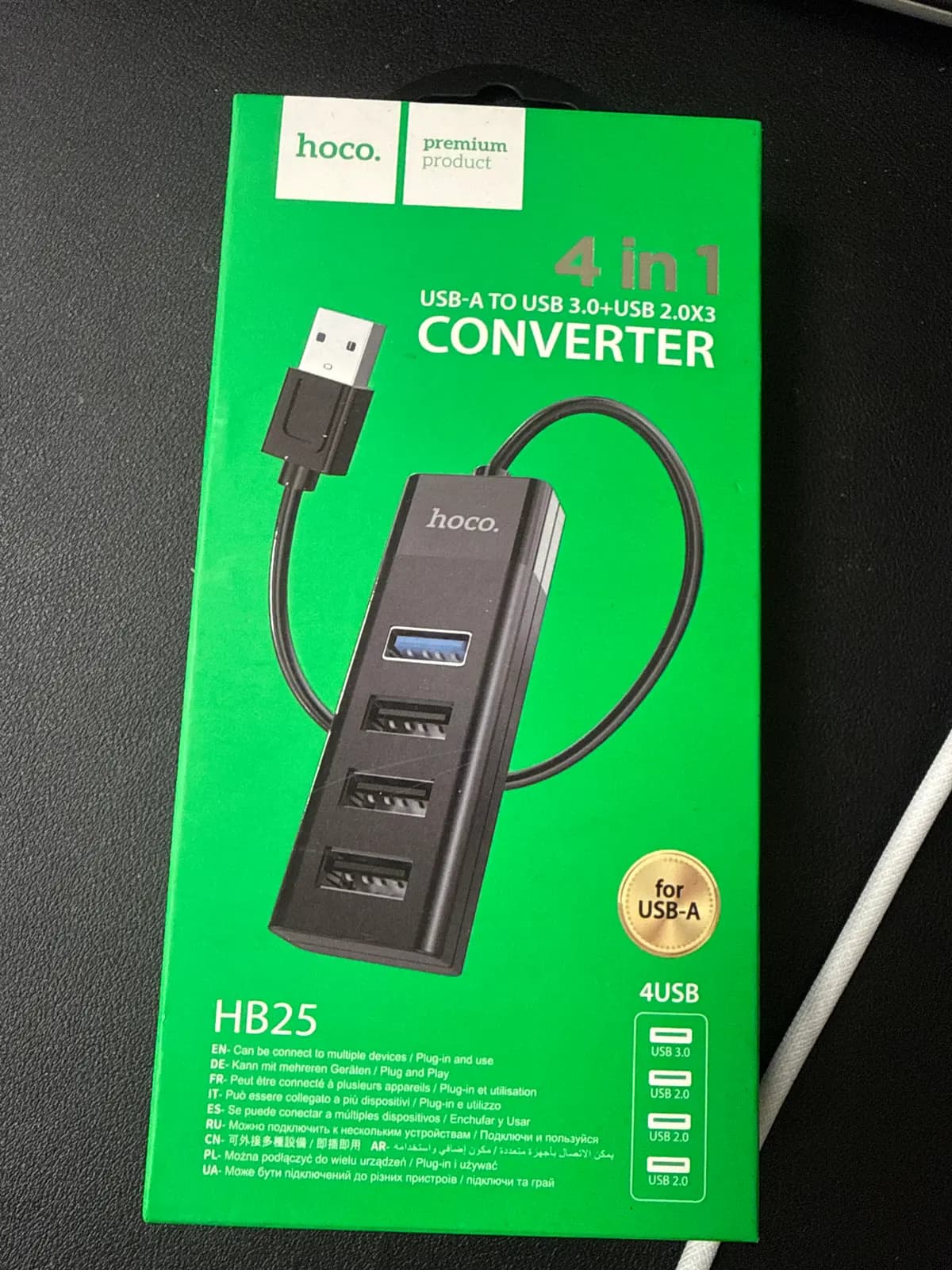 USB šakotuvas Hoco HB25 Easy mix 4-in-1, USB-A to 1xUSB3.0+3xUSB2.0