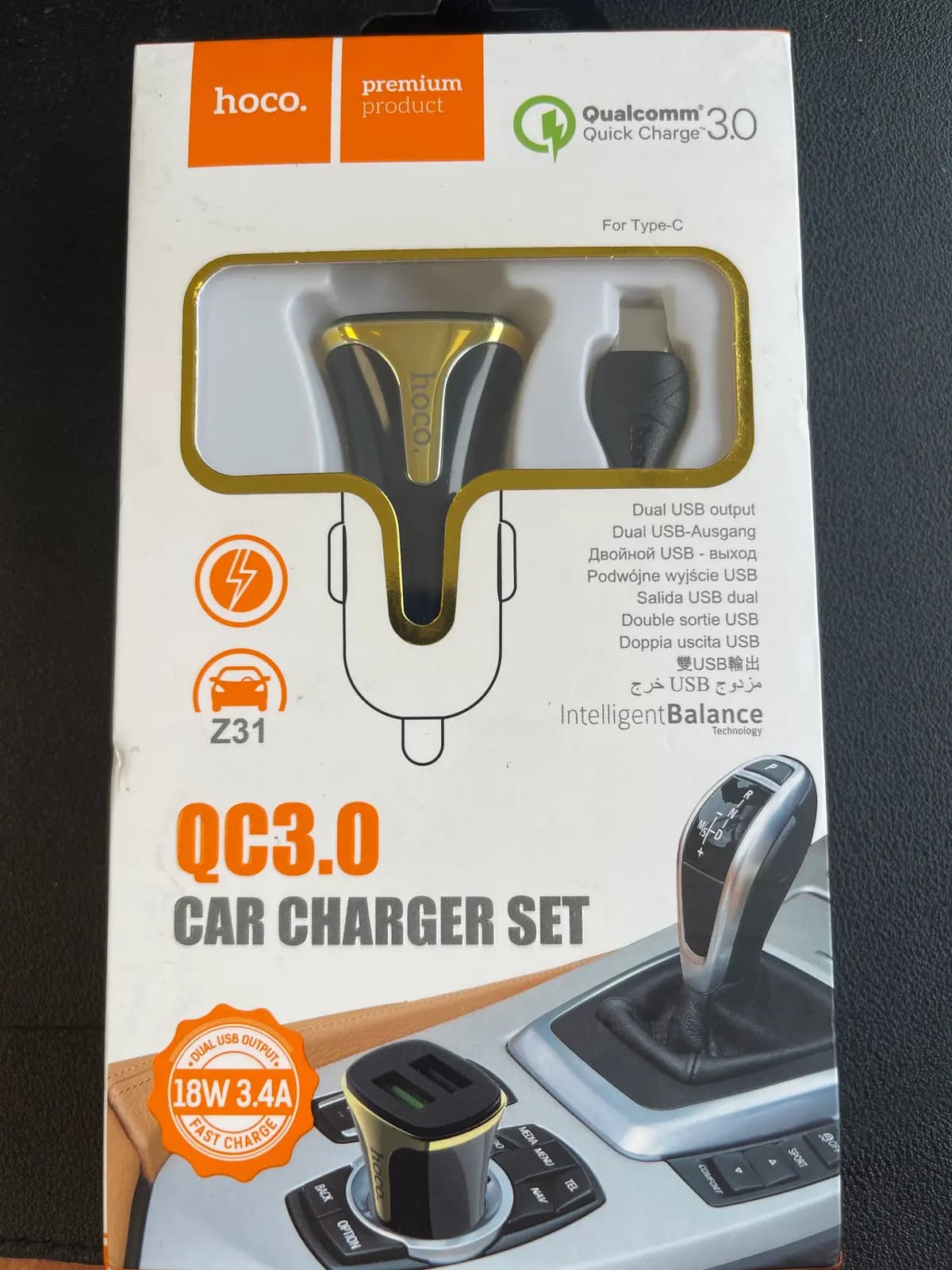 HOCO Z31 – automobilinis įkroviklis, 2×USB, iki 18 W, su 1 m laidu