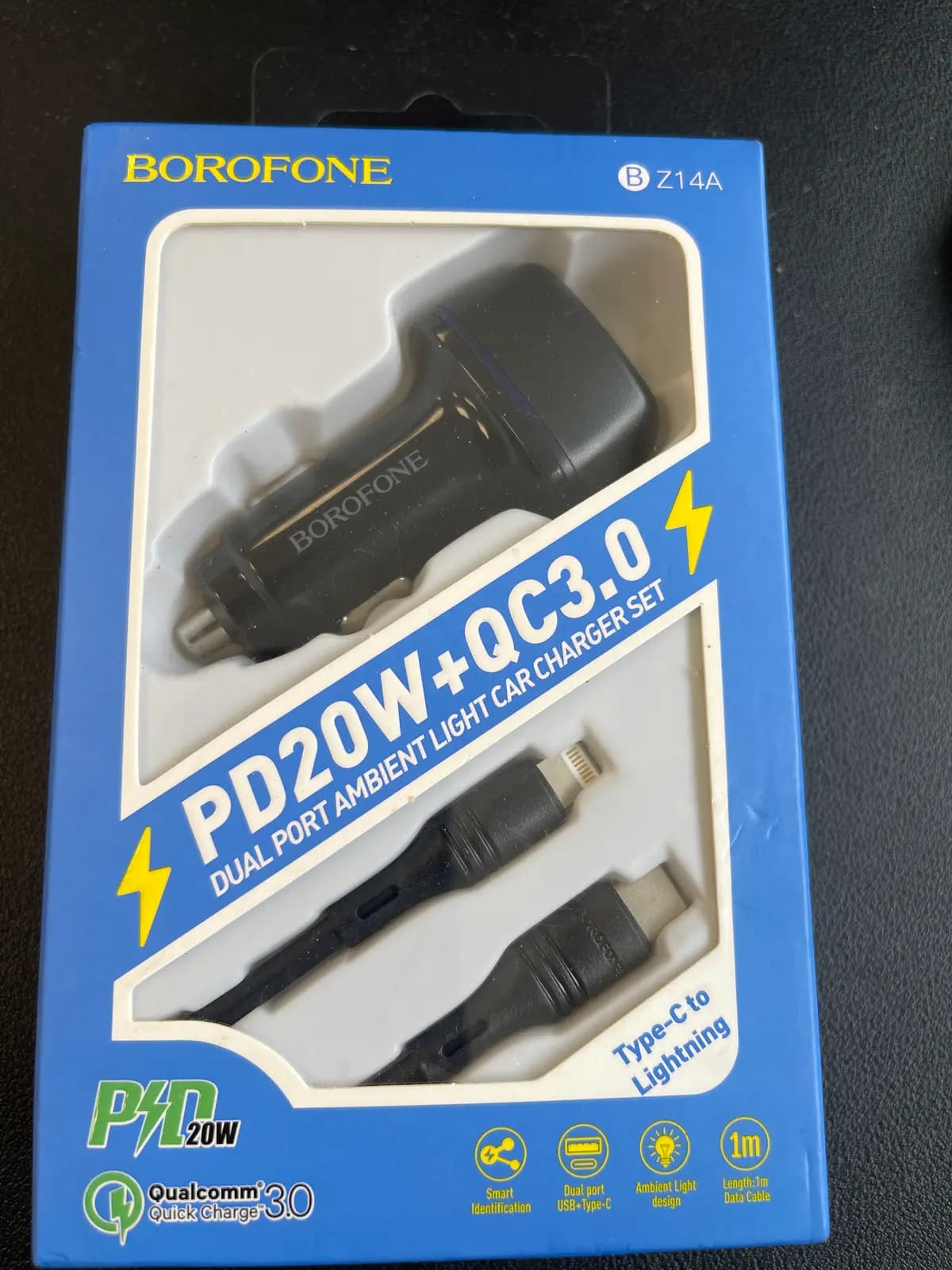 Automobilinis įkroviklis Borofone BZ14A, 2 x USB, PD 20 W, juodas