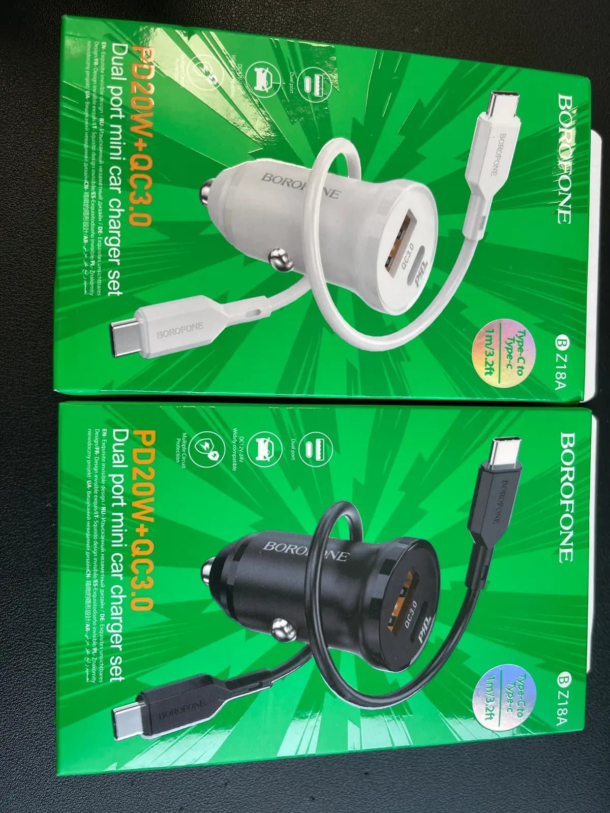 įkroviklis automobilinis Borofone BZ18A USB-A / Type-C PD20W+QC3.0 + Type-C