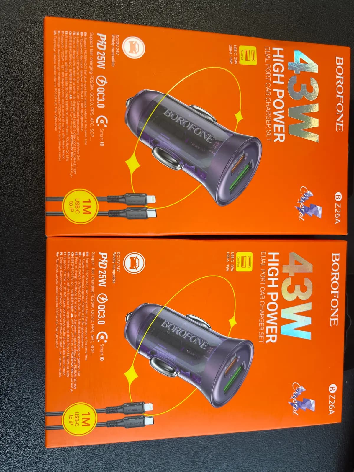 OEM Borofone Car charger BZ26A Shadow - USB + Type C - PD 43W 3A