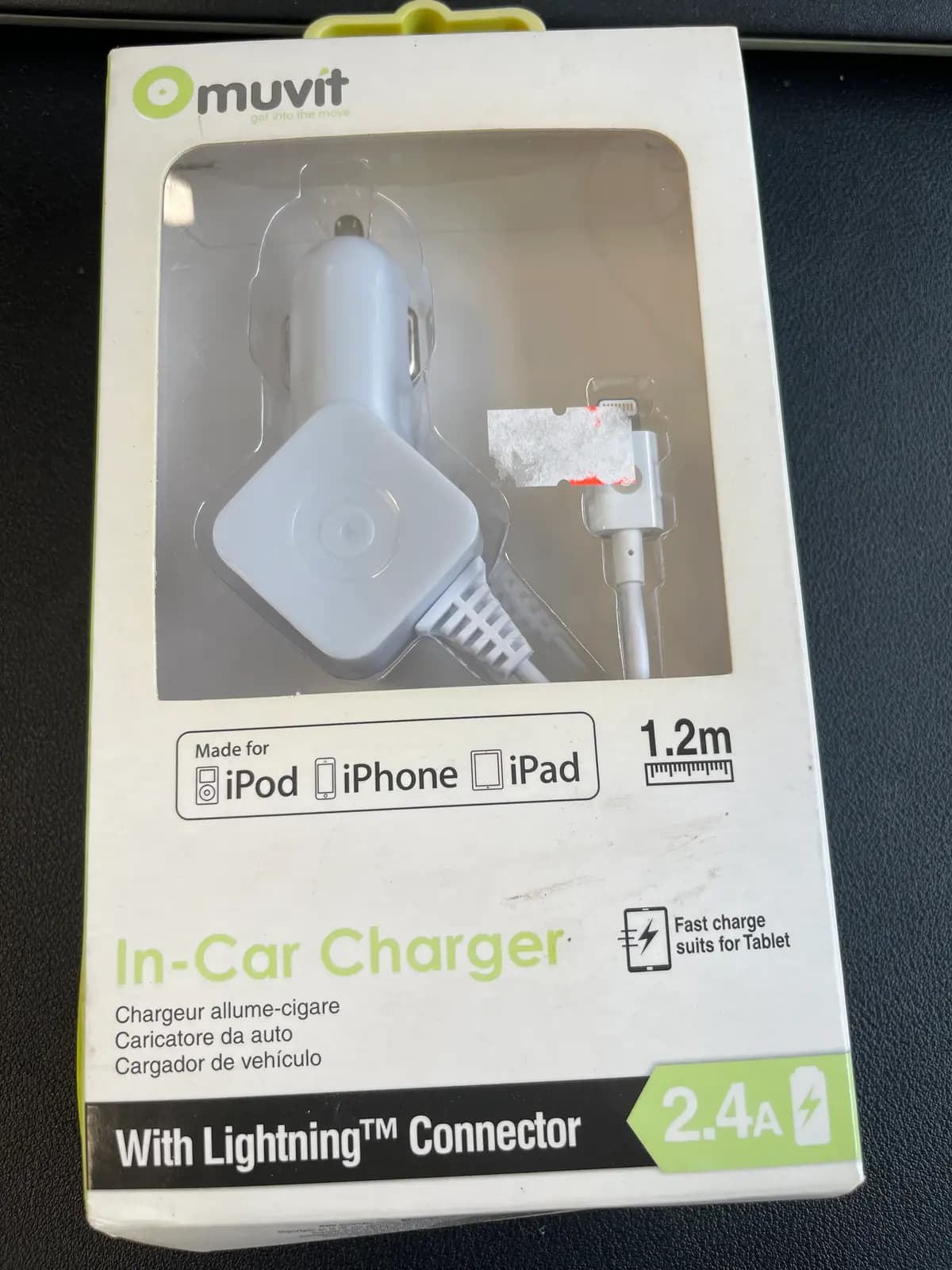MUVIT – automobilinis įkroviklis 2,4 A su MFi Lightning laidu