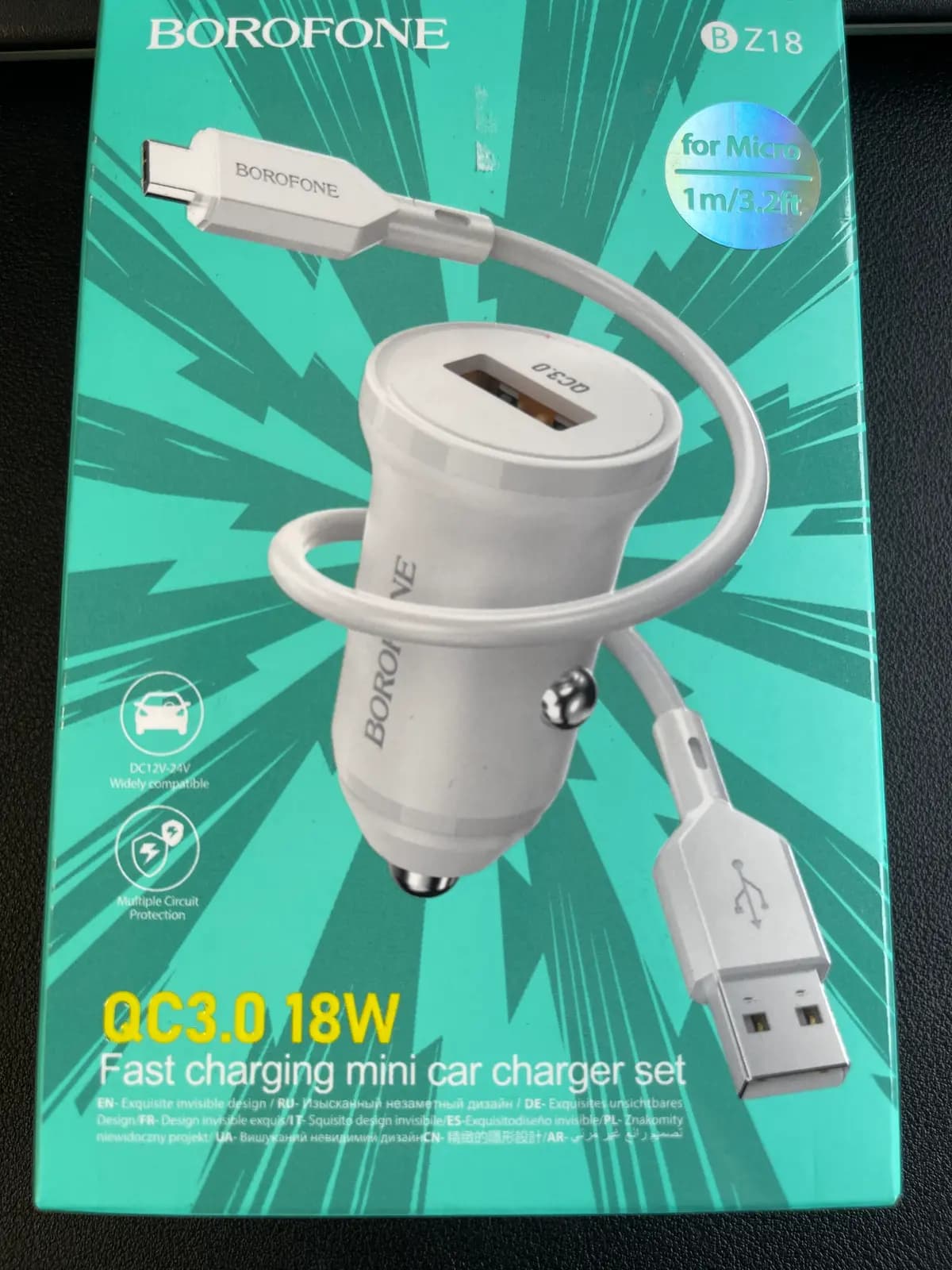 Automobilinis įkroviklis Borofone BZ18, Quick Charge 3.0, 18 W, baltas