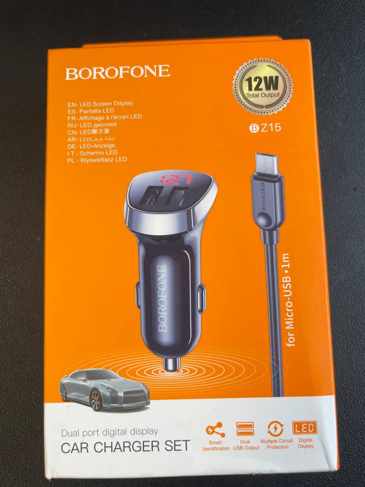 BOROFONE BZ15 Auspicious – automobilinis įkroviklis 2×USB, 2,4 A, su USB laidu