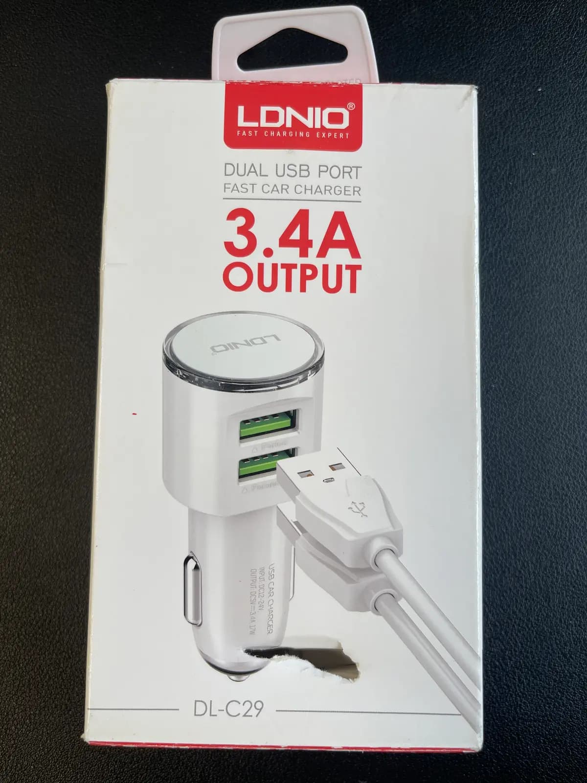 Automobilinis įkroviklis LDNIO DL-C29, 2x USB, 3.4 A, baltas