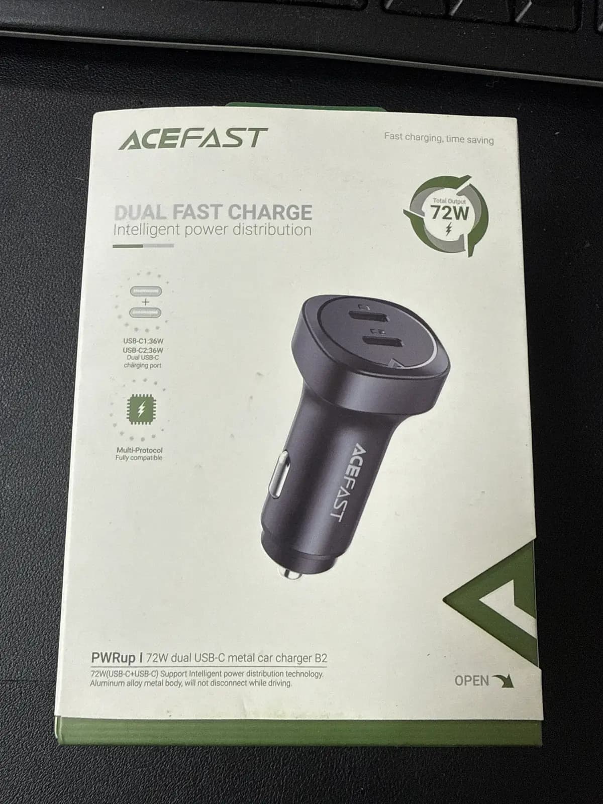 Acefast B2 automobilinis įkroviklis, 72 W, USB-C + USB-A