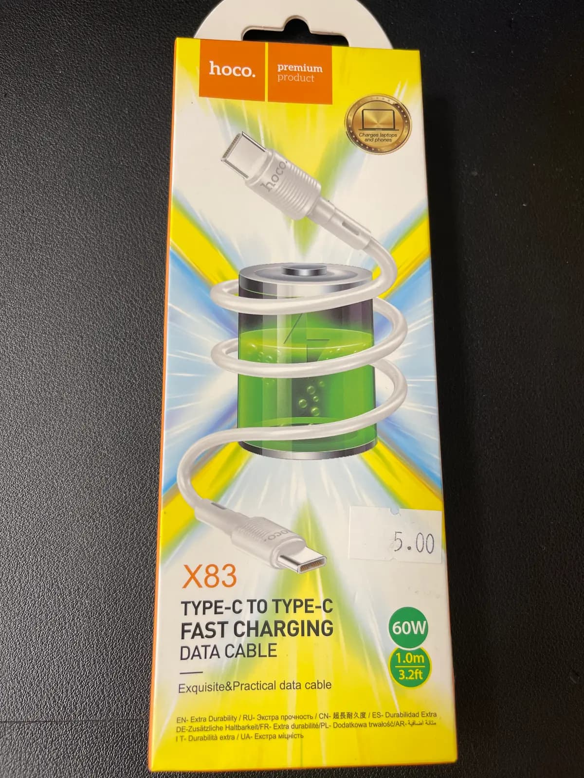 USB kabelis Hoco X83 60W Type-C to Type-C 1.0m baltas