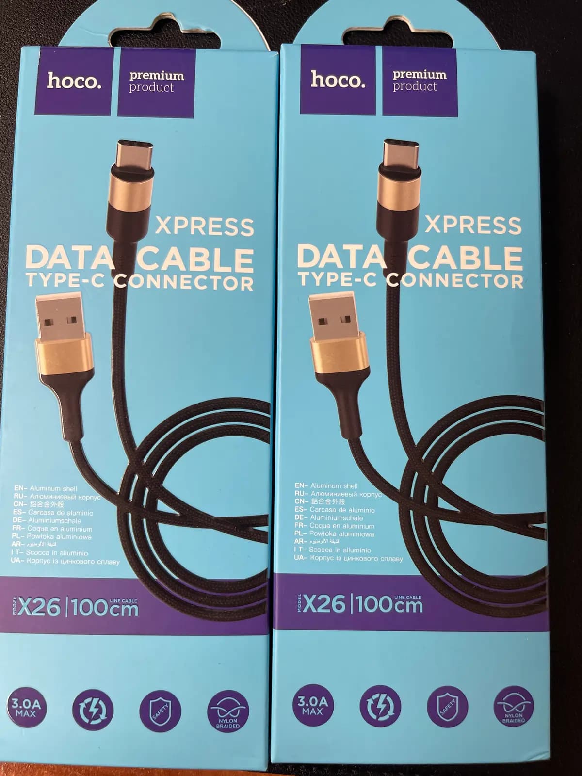 USB kabelis Hoco X26 Type-C 1.0m juodas-auksinis