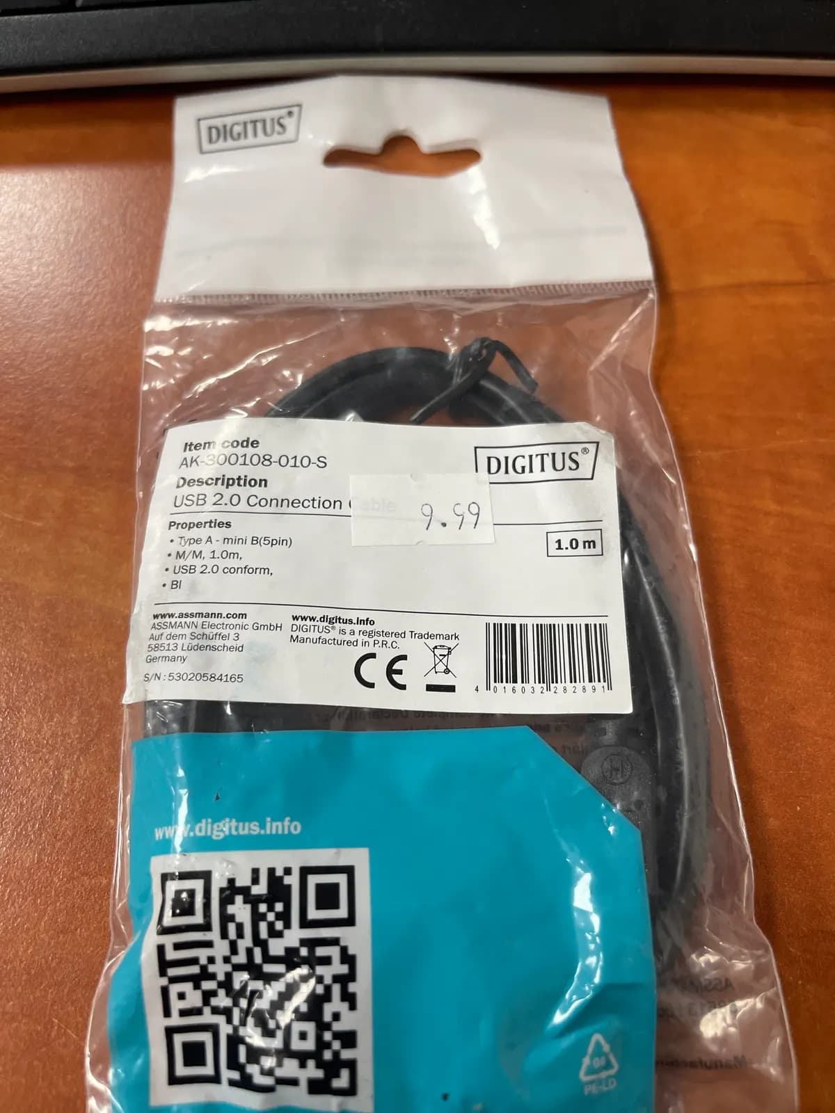 Digitus USB2.0 Cable 1m USB A/miniUSB B (5p) M/M