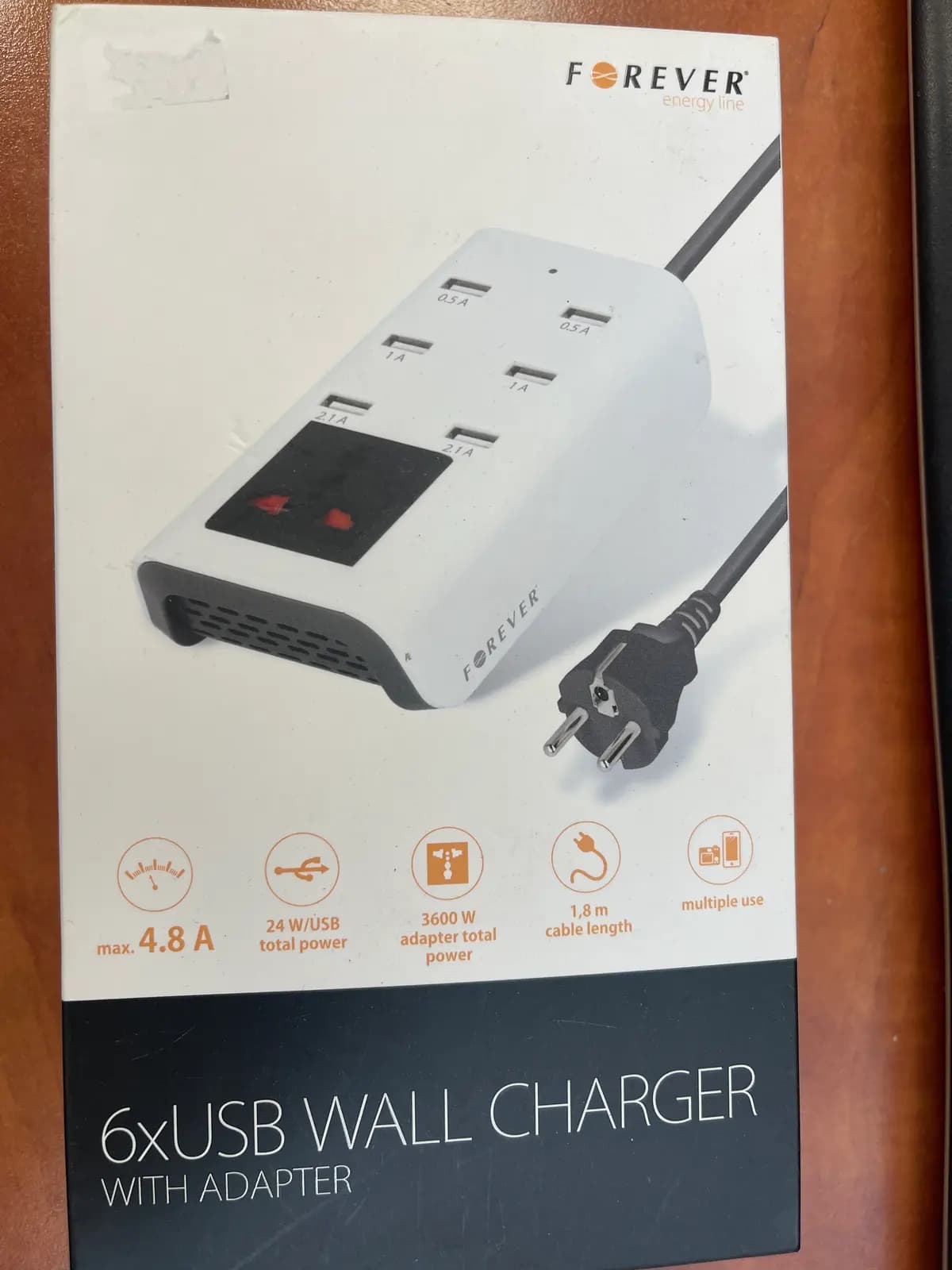 FOREVER tinklo įkroviklis, 6×USB, 4,8 A, baltas