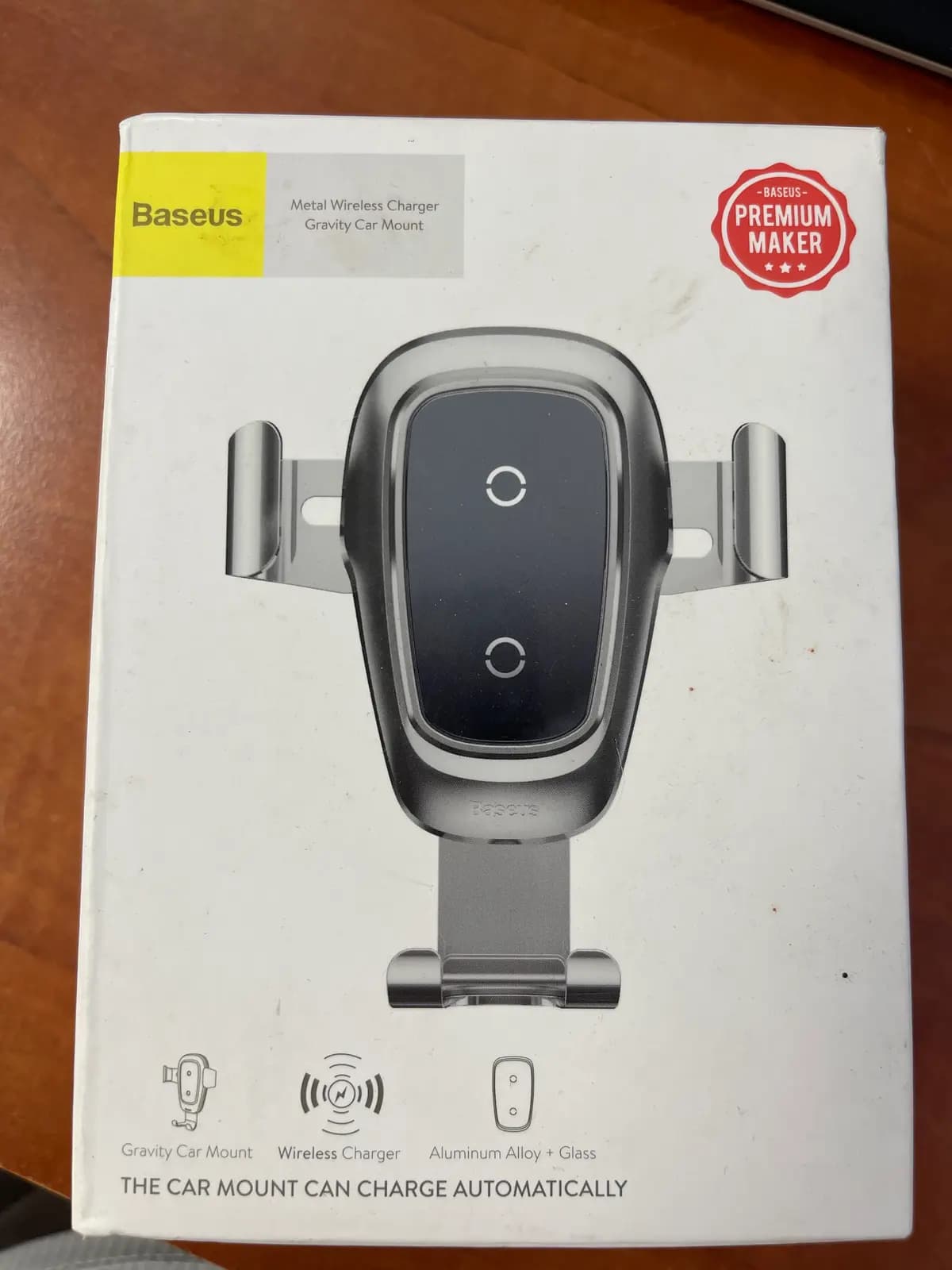 Baseus Metal Gravity automobilinis telefono laikiklis su belaidžiu įkrovimu, sidabrinis